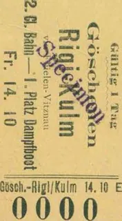 Gewöhnliches Billett, Göschenen- Rigi -Kulm via Flüelen-Vitznau, 2,. Klasse (1890 - 1899)