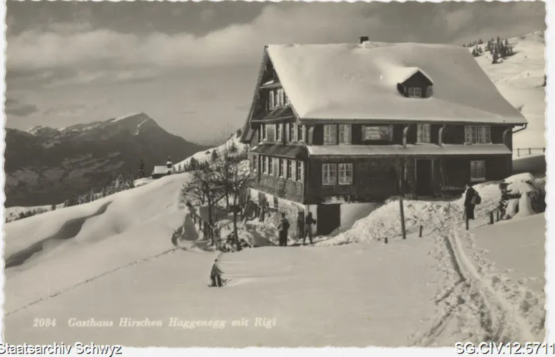 Gasthaus Hirschen, Haggenegg mit Rigi (1955)