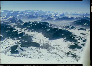 Einsiedeln, direction Rigi with mountains and Alpthal from high view (3/1979)