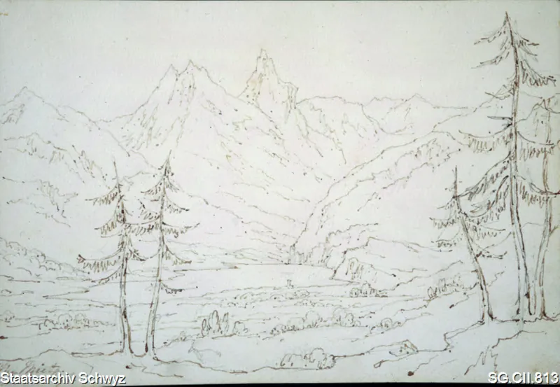 Blick von der Rigi über den Lauerzersee auf die Mythen (1800 - 1850)