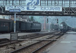 Arth-Goldau, railroad station and valley station of the Rigi Railway (9/1977)