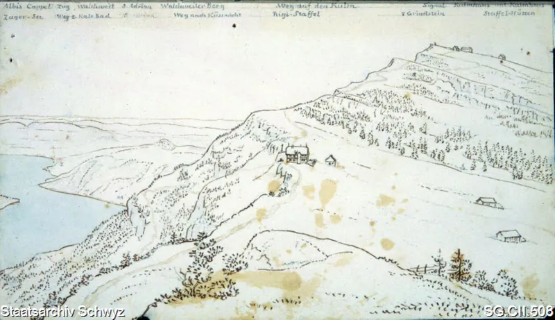 Rigi-Kulm und Rigi-Staffel mit Ausblick auf beide Nasen (ca. 1820 - 1830)