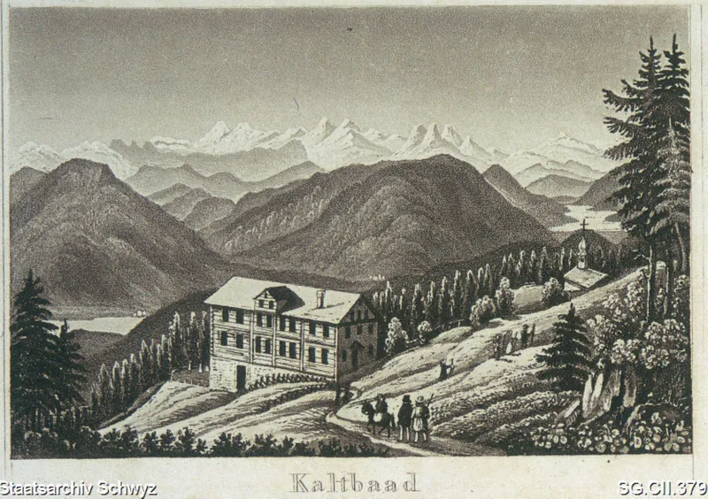 Gasthaus Rigi-Kaltbad und Kapelle St. Michael (ca. 1830)