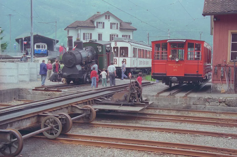 Canton SZ, Arth, Arth-Goldau - Rigi, 125 years ARB, old transfer table, wagon 1873, steam loco, Trw., Reiterbf. (1995)