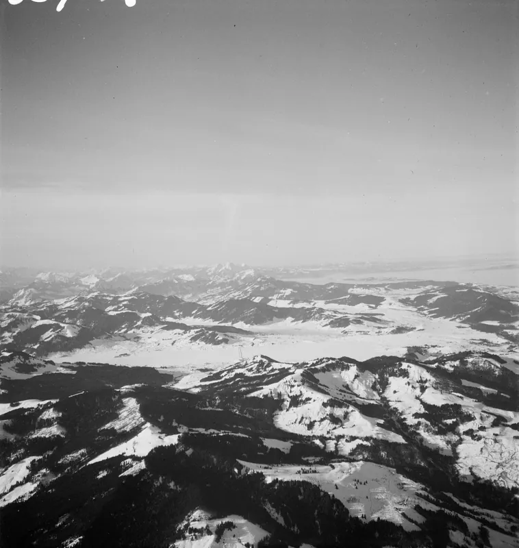 Sihlsee with Einsiedeln, view to southwest (SW) Rigi and Pilatus (ca. 1938)