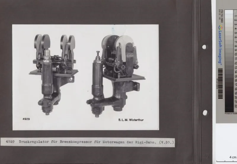 Druckregulator für Bremskompressor für Motorwagen der Rigi -Bahn (ca. 05.1939)