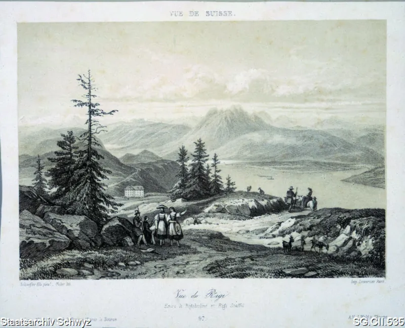 Blick auf Rigi-Kulm, Rigi-Staffel und Vierwaldstättersee (1860 - 1870)
