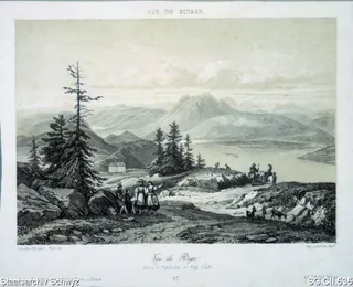 Blick auf Rigi-Kulm, Rigi-Staffel und Vierwaldstättersee (1860 - 1870)