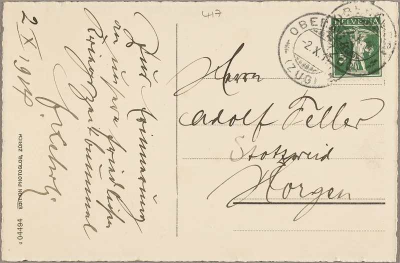 Oberaegeri with Rigi and Wildspitz from the Pension Gütsch (vor 2.10.1919)