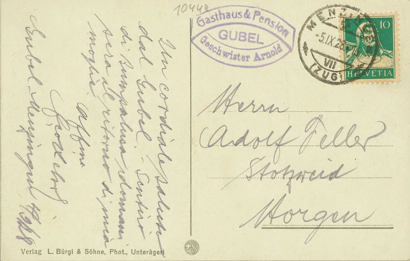 Menzingen, monastery, church and pension Gubel 912 m, Rigi 1800 m, Zugerberg 1044 m, Pilatus 2133 m (vor 05.09.1928)