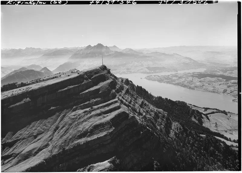 Rigi Kulm SZ, Overviews, Rear, Pilatus OW (13.08.1974)