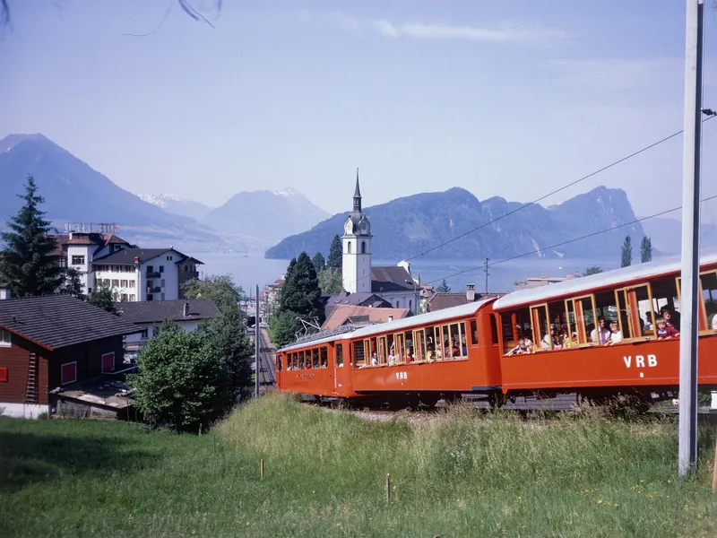 Vitznau, Vitznau-Rigi Railway (VRB), Bhe 2/4 railcar with a trailer car (1975)