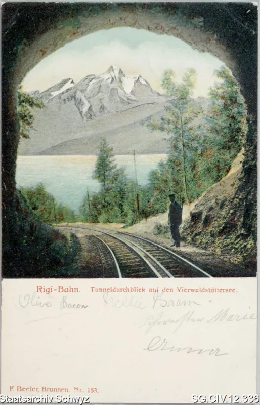 Rigi-Bahn - Tunneldurchblick auf den Vierwaldstättersee (1906)