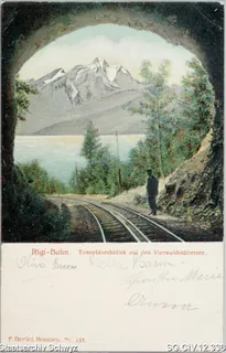Rigi-Bahn - Tunneldurchblick auf den Vierwaldstättersee (1906)
