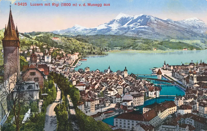 Lucerne with Rigi (1800 m) from Musegg (1910-1920)