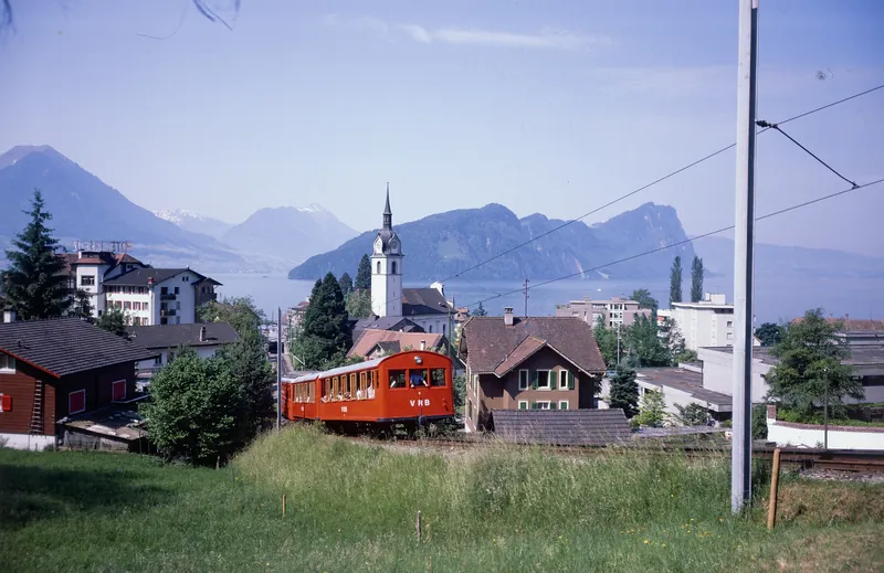 Vitznau, Vitznau-Rigi Railway (VRB), Bhe 2/4 railcar with a trailer car (1975)