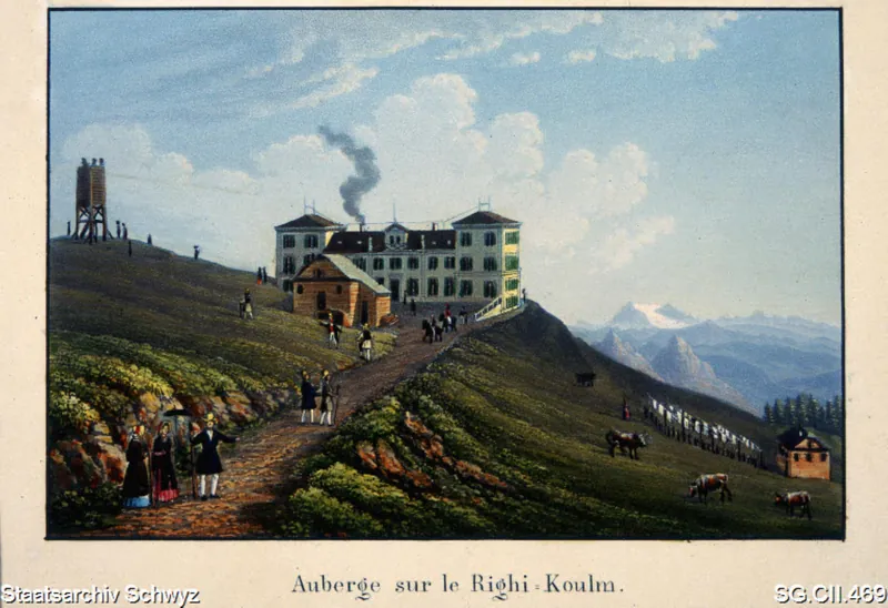 Gasthaus auf Rigi-Kulm mit Aussichtsturm (1848)