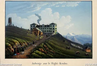 Gasthaus auf Rigi-Kulm mit Aussichtsturm (1848)