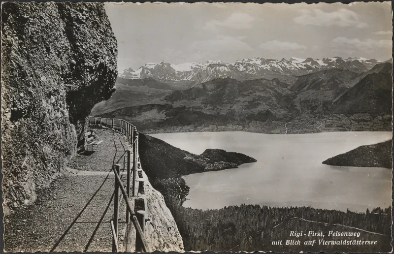 Rigi-First, rocky path with view of Lake Lucerne (ca. 1930)
