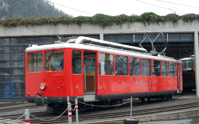 A Rail vehicle of Rigi Bahnen at Vitznau station depot (2010-03-28 15:42:52)