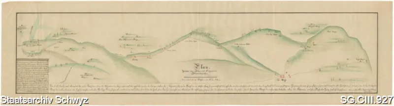 Karte über die Grenze Arth-Rigi (Luzernergrenze) (1845)