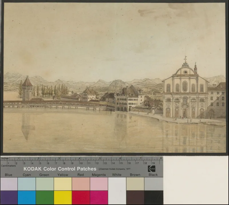 Ansicht vom Gasthof zur Waage in Luzern, gegen den Rigi & Urner-Gebirge (1825)