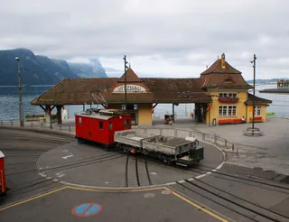 Rack railway Vitznau to Rigi (Kulm)-railway station Kaltbad-First-station Vitznau and harbour-01ASD (2023-09-04)