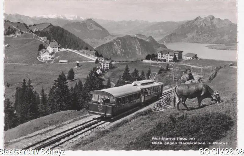 Rigi-Staffel (1600 m) Blick gegen Berneralpen u. Pilatus (03.05.1954)
