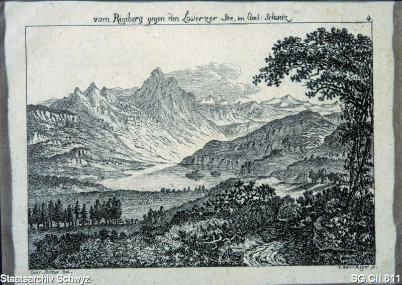 Blick von der Rigi über den Lauerzersee auf die Mythen (1800 - 1825)