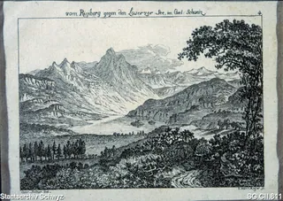 Blick von der Rigi über den Lauerzersee auf die Mythen (1800 - 1825)