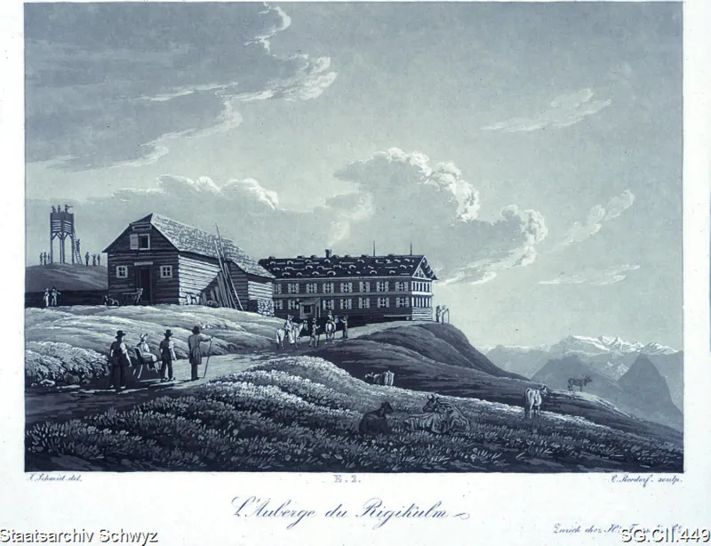 Gasthaus auf Rigi-Kulm mit Aussichtsturm (1820 - 1830)