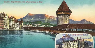 Lucerne, Chapel Bridge and water tower m. Rigi (1910-1920)