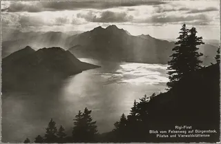 Rigi-First, view from the Felsenweg trail of Bürgenstock, Pilatus, and Lake Lucerne (1935 - 1945)