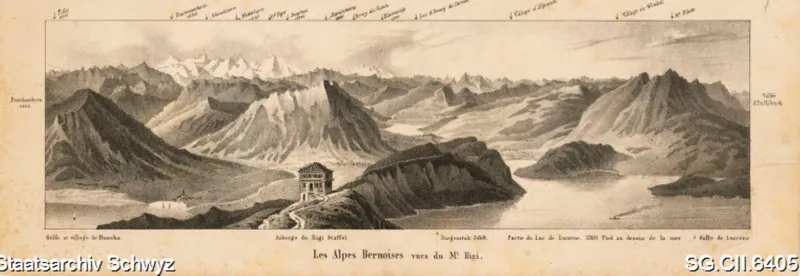 Rundblick auf die Berneralpen von der Rigi aus (1800 - 1850)
