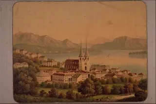 [Blick von der Höhe der Fluhmatt auf die Hofkirche mit Umgebung, See, Rigi und Bürgenstock] (1880)
