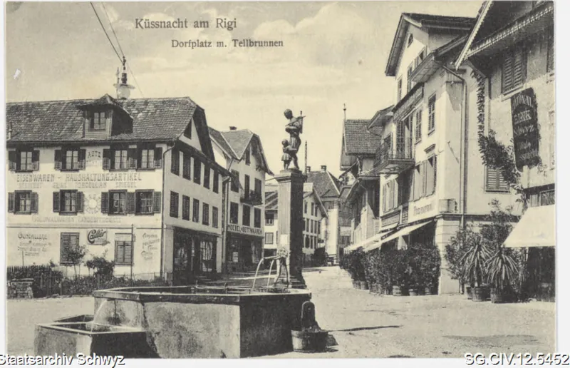 Küssnacht am Rigi. Dorfplatz mit Tellbrunnen (vor 1912)