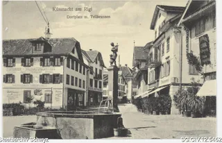 Küssnacht am Rigi. Dorfplatz mit Tellbrunnen (vor 1912)