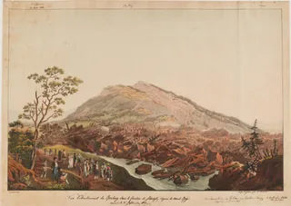 Vue l éboulement du Rossberg dans le Canton de Schwytz. depuis le Mont Rigi . arrivée le 2e. Septembre 1808 [sic] (1806)