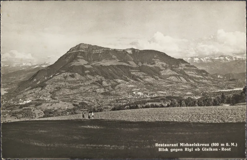 Restaurant Michaelskreuz (800 m above sea level), view towards Rigi above Gisikon-Root (vor 26.09.1955)