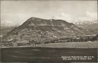 Restaurant Michaelskreuz (800 m above sea level), view towards Rigi above Gisikon-Root (vor 26.09.1955)