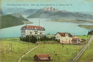 Hotel Rigi Relay 1607 m, view of Lake Lucerne u. Pilatus 2070 m (ca. 1913)