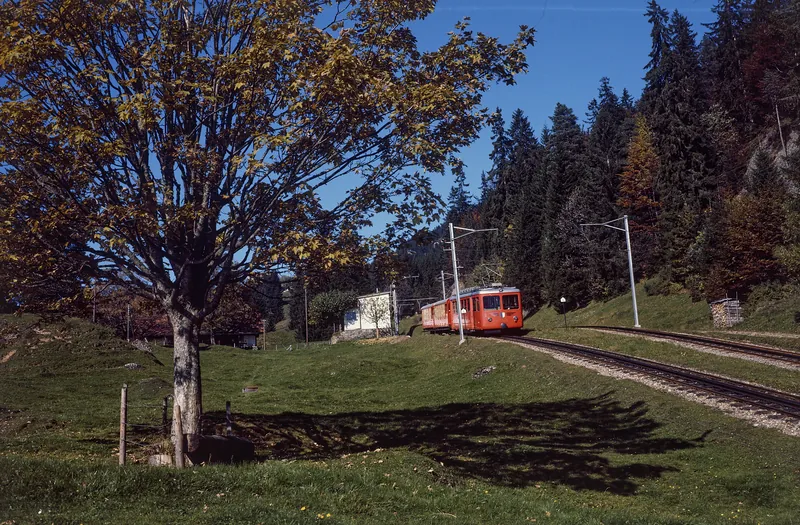 Romiti-Felsentor Station, Vitznau-Rigi Railway (VRB) BDhe 4/4 railcar No. 5 (1975)