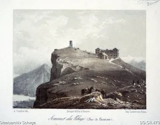 Gasthaus auf Rigi-Kulm mit Aussichtsturm (ca. 1850)