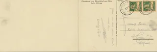 Panorama from Schweikhof am Albis, Sihlbrugg station, Urirotstock, Wallenstöcke, Titlis, Rigi, Berneralpen, Pilatus (vor 8.9.1923)