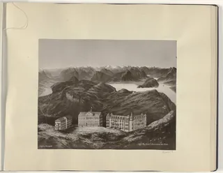 Fotoreproductie van (vermoedelijk) een tekening van een Alpenpanorama bij Rigi Kulm Rigi Kulm & Panorama des Alpes. (titel op object), RP-F-F01095-S (between 1895 and 1905)
