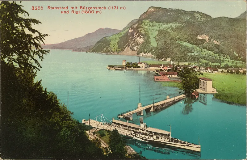 Stansstad with Bürgenstock 1131 m and Rigi 1800 m (ca. 1905)