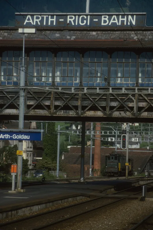 Arth-Goldau, train station, valley station of the Arth-Rigi cable car (6/1985)