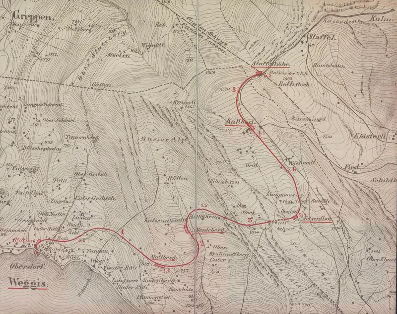Weggis - Rigi Staffelhöhe Bahn Plan, 1897