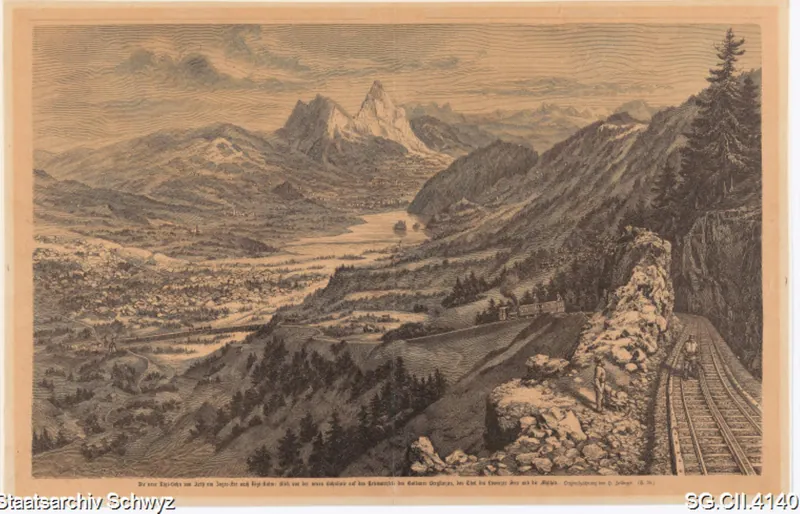 Bahnlinie der Rigi-Bahn von Arth nach Rigi-Kulm (ca. 1875)