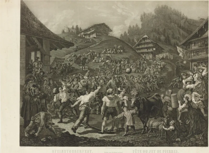 Steinstosserfest. am Rigi Cant. Schwyz = Fête du jet de pierres. au Rigi Cant. de Schwyz (approx. 1835)